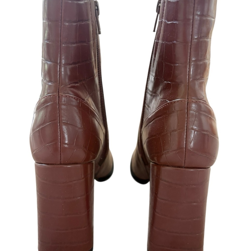 Nordstrom Lisa Vicky Brown Heeled Boots with Croc Texture - Picture 4 of 8